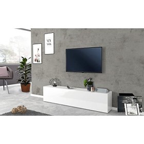 Dmora Meuble TV de salon, Made in Italy, Meuble TV avec 1 abattant, 180x30h40 cm, coloris blanc brillant