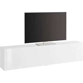 Dmora Meuble TV de salon, Made in Italy, Meuble TV avec 1 abattant, 180x30h40 cm, coloris blanc brillant