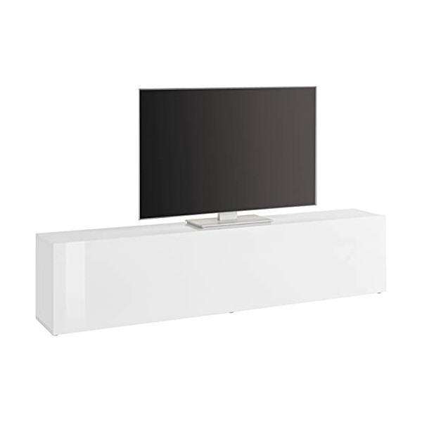 Dmora Meuble TV de salon, Made in Italy, Meuble TV avec 1 abattant, 180x30h40 cm, coloris blanc brillant
