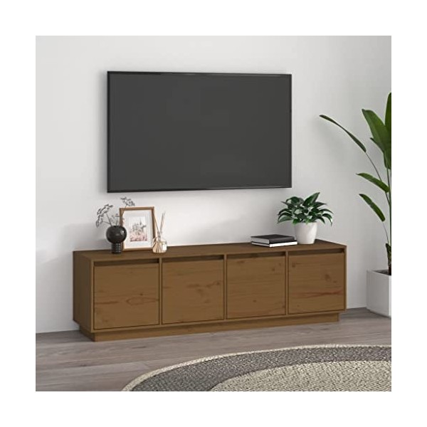 Annlera Meuble TV Marron Miel 156x37x45 cm Bois de Pin Massif Classique Banc TV Dessus de Meuble Robuste Placer Stéréo Objets