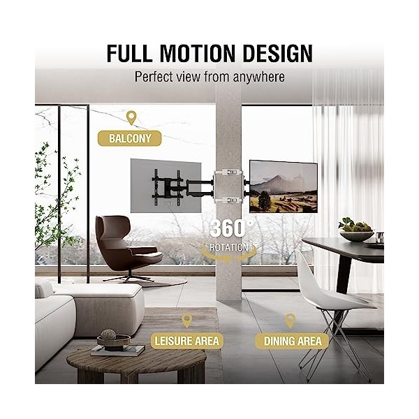 CondoMounts CLMTVA1144 Support TV à mouvement complet pour petit pilier | Support de télévision rond et carré | Sans perçage 
