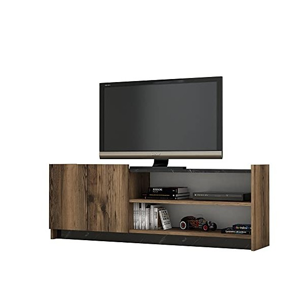 Meuble TV Niger Design 100 % Panneau de particules plaqué mélaminé en couleur Foncé Nogal Noir