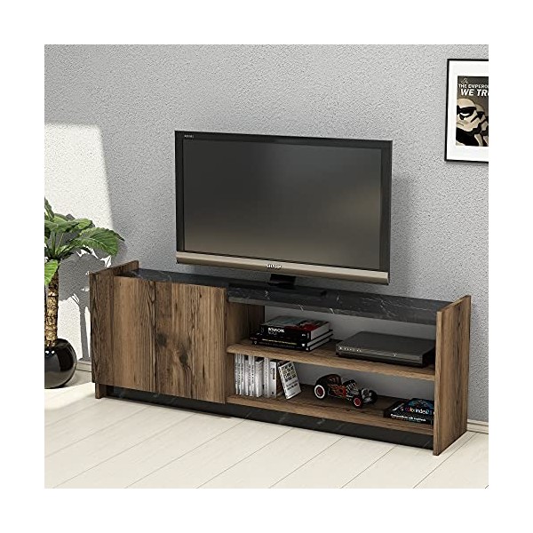 Meuble TV Niger Design 100 % Panneau de particules plaqué mélaminé en couleur Foncé Nogal Noir