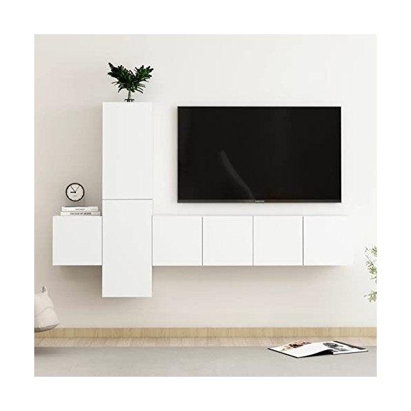 Tidyard Ensemble de Meubles TV Lot de 5 Gris béton Aggloméré, Banc TV avec Compartiments de Stockage, Montage Mural Support d