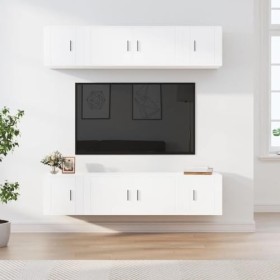 Ensemble de Meubles TV 6 pcs Blanc Bois dingénierie - Meuble TV, Armoire Basse Centre, Support Télé pour Salon Chambre,