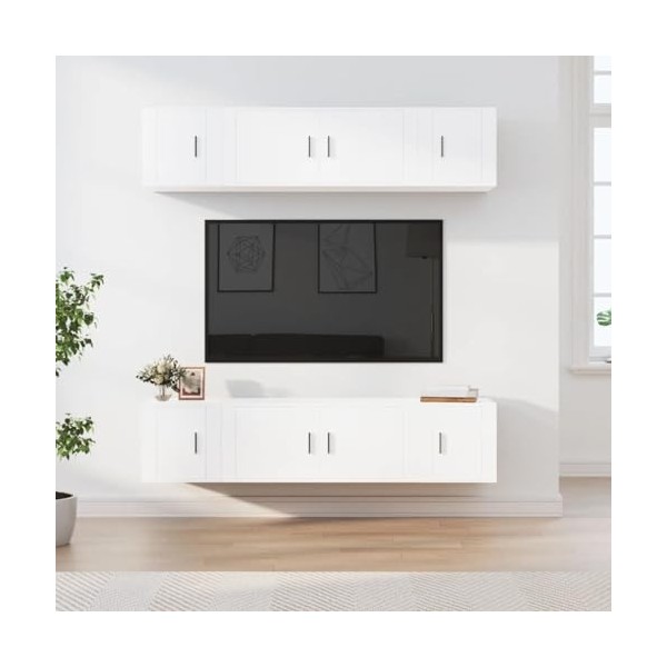Ensemble de Meubles TV 6 pcs Blanc Bois dingénierie - Meuble TV, Armoire Basse Centre, Support Télé pour Salon Chambre,