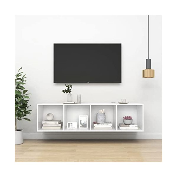 vidaXL Meuble Mural pour TV aggloméré Blanc 37 x 37 x 142,5 cm