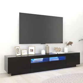 Hovothy Meuble TV avec Lumières LED RVB Noir 200x35x40 cm Aggloméré Décoration Salon Armoire Multimédia Rangement Ample Range
