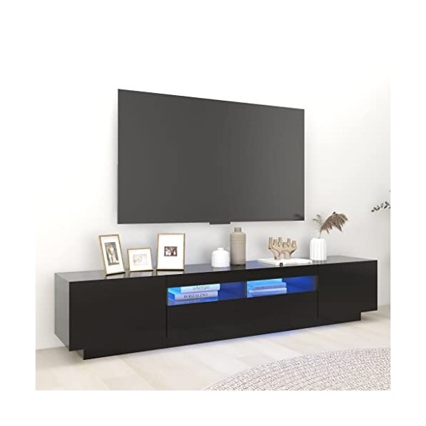 Hovothy Meuble TV avec Lumières LED RVB Noir 200x35x40 cm Aggloméré Décoration Salon Armoire Multimédia Rangement Ample Range