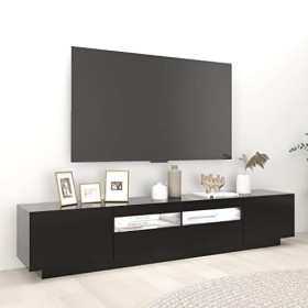 Hovothy Meuble TV avec Lumières LED RVB Noir 200x35x40 cm Aggloméré Décoration Salon Armoire Multimédia Rangement Ample Range