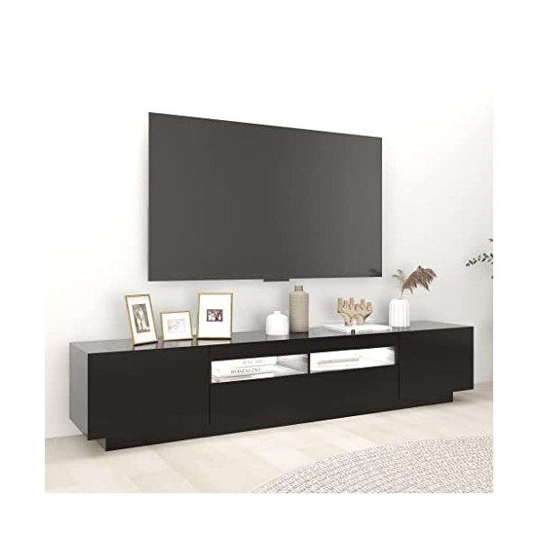 Hovothy Meuble TV avec Lumières LED RVB Noir 200x35x40 cm Aggloméré Décoration Salon Armoire Multimédia Rangement Ample Range