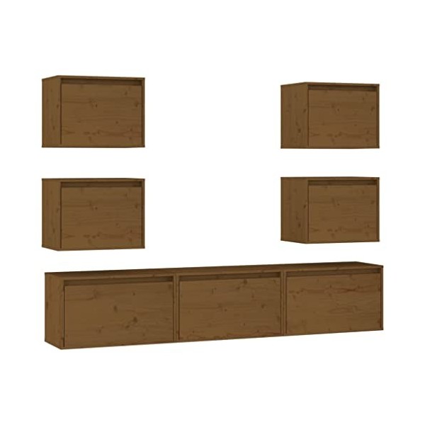 Générique Meubles TV 7 pcs Marron Miel Bois Massif de pin,37.65 KG,3100227, Meubles, Meubles TV