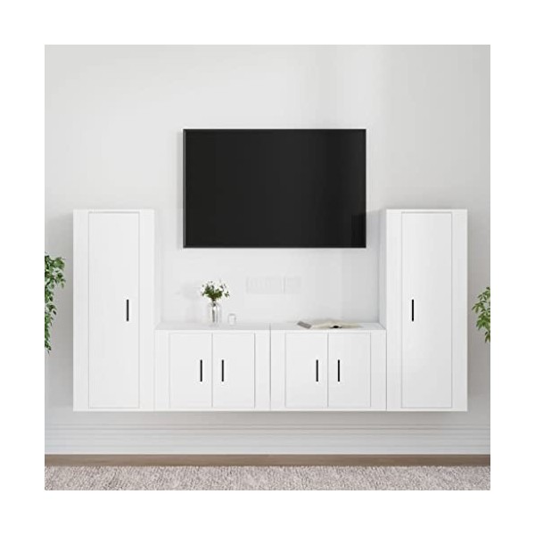 Ensemble de Meubles TV 4 pcs Blanc Bois dingénierie - Lowboard TV, Meuble Salon, Buffet Salon, Style Moderne