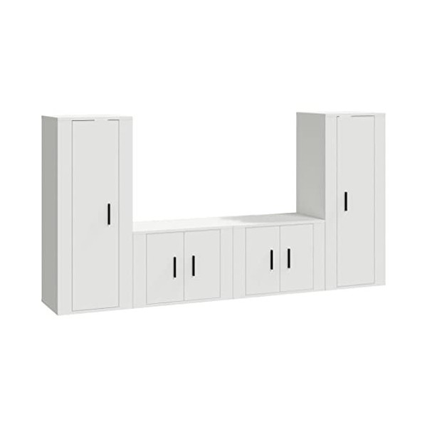 Ensemble de Meubles TV 4 pcs Blanc Bois dingénierie - Lowboard TV, Meuble Salon, Buffet Salon, Style Moderne