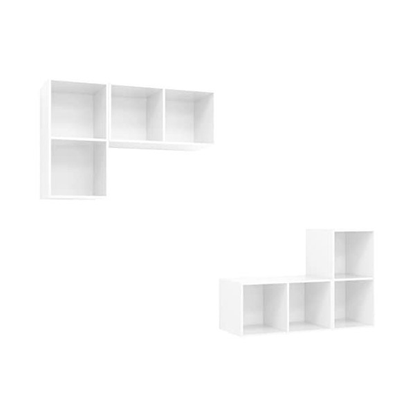 Meuble TV Suspendu avec Compartiments Ouverts 4 pcs, Meuble de Rangement TV Table pour Salon, Classique, Blanc Brillant