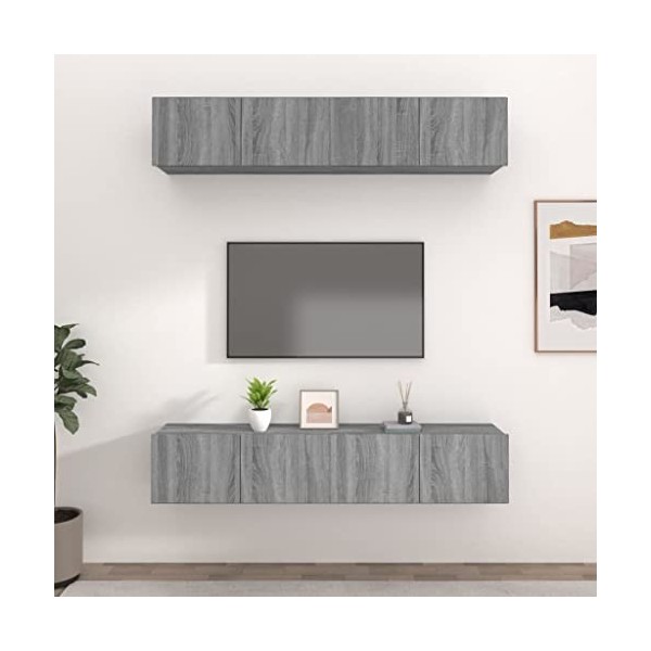 Camerina Meubles TV 4 pcs Sonoma Gris 80x30x30 cm Bois dingénierie,Meuble TV Haut,Meuble Télé Haut,Table Television Salon