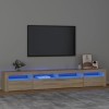LAPOOH Meuble TV avec lumières LED Chêne Sonoma 240x35x40 cm,Meuble TV,Meuble TV Moderne,Meuble de Salon