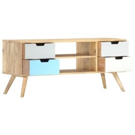 CARESHINE [Nouveau] Meuble TV en Bois Massif - Console multimédia en Bois - Unité de Rangement TV Meuble TV 115x48 cm - Centr