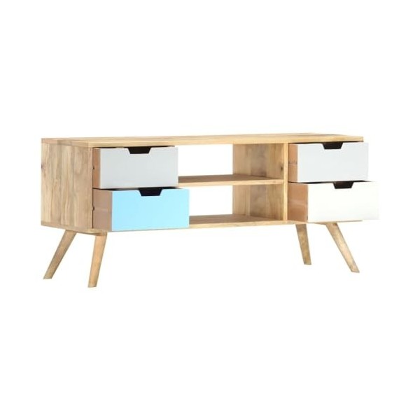 CARESHINE [Nouveau] Meuble TV en Bois Massif - Console multimédia en Bois - Unité de Rangement TV Meuble TV 115x48 cm - Centr