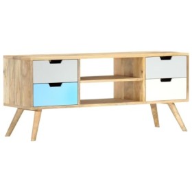 CARESHINE [Nouveau] Meuble TV en Bois Massif - Console multimédia en Bois - Unité de Rangement TV Meuble TV 115x48 cm - Centr