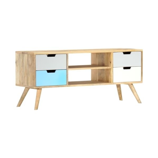 CARESHINE [Nouveau] Meuble TV en Bois Massif - Console multimédia en Bois - Unité de Rangement TV Meuble TV 115x48 cm - Centr