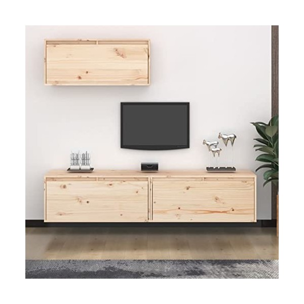 ZEYUAN Meubles TV 3 pcs Bois Massif de pin,Meuble TV,Meuble TV Moderne,Meuble de Salon