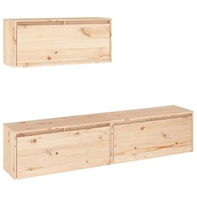 ZEYUAN Meubles TV 3 pcs Bois Massif de pin,Meuble TV,Meuble TV Moderne,Meuble de Salon