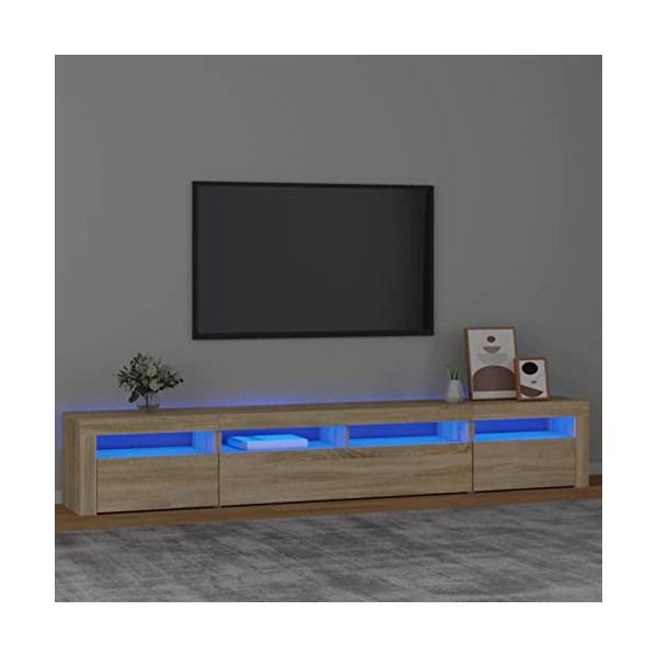 JUNZAI Meuble TV avec lumières LED Chêne Sonoma 240x35x40 cm,Meuble TV,Meuble TV Moderne,Meuble de Salon