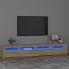 JUNZAI Meuble TV avec lumières LED Chêne Sonoma 240x35x40 cm,Meuble TV,Meuble TV Moderne,Meuble de Salon