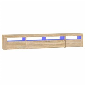 JUNZAI Meuble TV avec lumières LED Chêne Sonoma 240x35x40 cm,Meuble TV,Meuble TV Moderne,Meuble de Salon