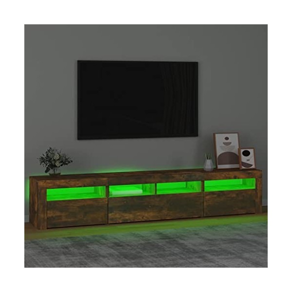 Hovothy Meuble TV avec Lumières LED Colorées Chêne Fumé 210x35x40 cm Bois dingénierie Armoire Vidéo Style Tendance Meuble Mé
