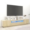 Hovothy Meuble TV avec Lumières LED RVB Chêne Sonoma 200x35x40 cm Aggloméré Décoration Salon Armoire Multimédia Rangement Amp