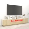 Hovothy Meuble TV avec Lumières LED RVB Chêne Sonoma 200x35x40 cm Aggloméré Décoration Salon Armoire Multimédia Rangement Amp