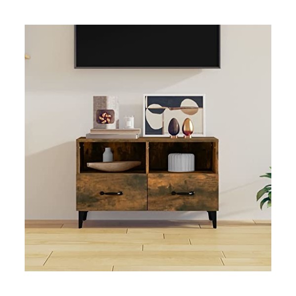 Meuble TV Chêne fumé 80x36x50 cm Bois dingénierie