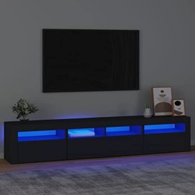 Goliraya Meuble TV avec Lumières LED Banc TV Bois Meuble de Salon Meuble Stéréo Meuble Television Support TV Noir