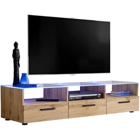 ExtremeFurniture T35 Meuble TV, Carcasse en Wotan Mat/Façade en Wotan Mat + LED Multicolores avec télécommande