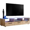 ExtremeFurniture T35 Meuble TV, Carcasse en Wotan Mat/Façade en Wotan Mat + LED Multicolores avec télécommande