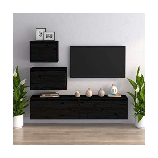 vidaXL Meubles TV 4 pcs Muraux Flottants Suspendus Centres de Divertissement Meubles de Rangement Salle de Séjour Salon Noir 