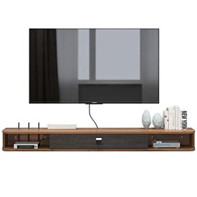 Meuble TV Flottant Mural Centre De Divertissement en Bois pour Console Multimédia sous TV Meuble De Rangement Flottant pour B