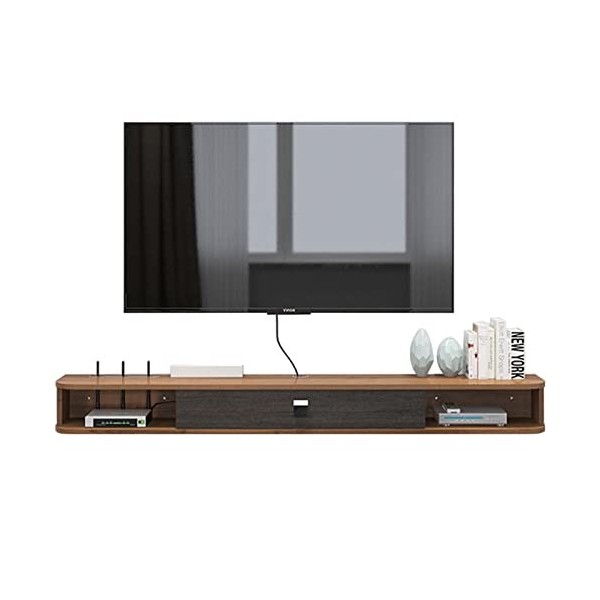 Meuble TV Flottant Mural Centre De Divertissement en Bois pour Console Multimédia sous TV Meuble De Rangement Flottant pour B