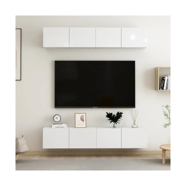 Générique Meubles TV 4 pcs Blanc Brillant 80x30x30 cm Aggloméré,49.6 KG,3079270, Meubles, Meubles TV