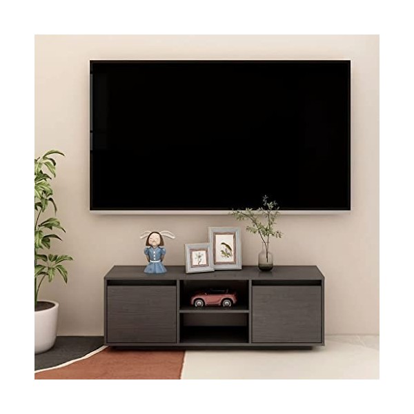 Meuble TV Gris 110x30x40 cm Bois de pin massif