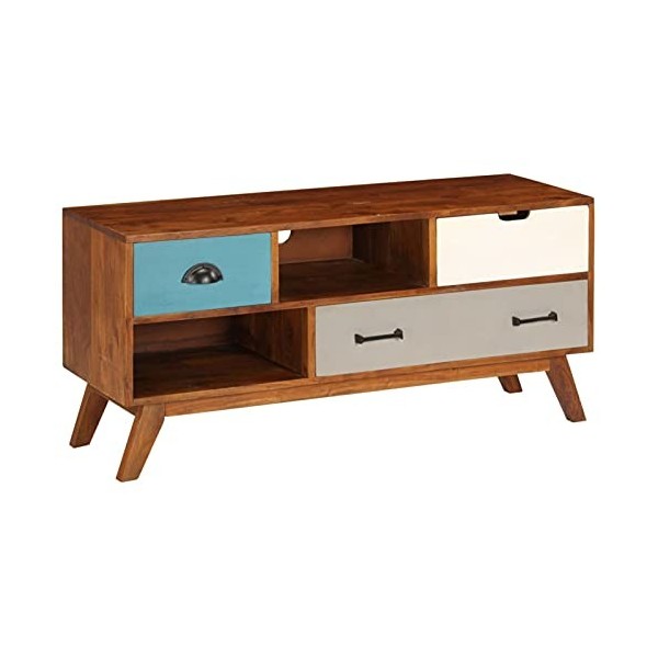 ZEYUAN Meuble TV avec 3 tiroirs 110x35x50 cm Bois dacacia Solide,Meuble TV Longueur,Meuble Bas Salon,Meubles De Salon TV