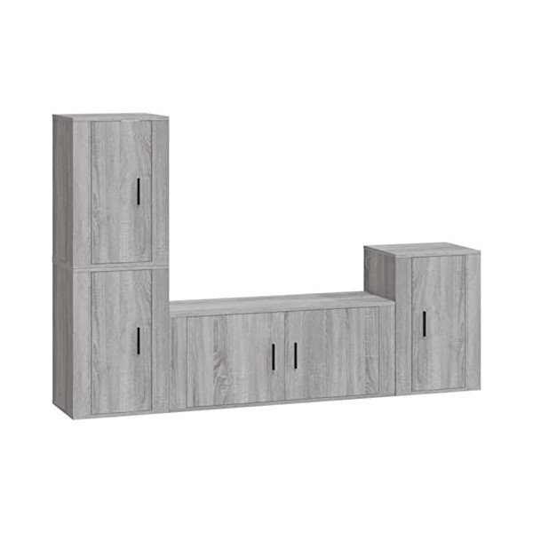 JUNZAI Ensemble de Meubles TV 4 pcs Sonoma Gris Bois dingénierie,Table Television Salon,Meuble Télé Haut,Meuble TV Haut