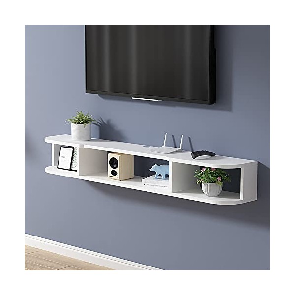 Meuble TV Fixation Murale, Console Média Murale avec 3 Rangements Ouverts, Unité De Divertissement Flottante pour Salon Chamb