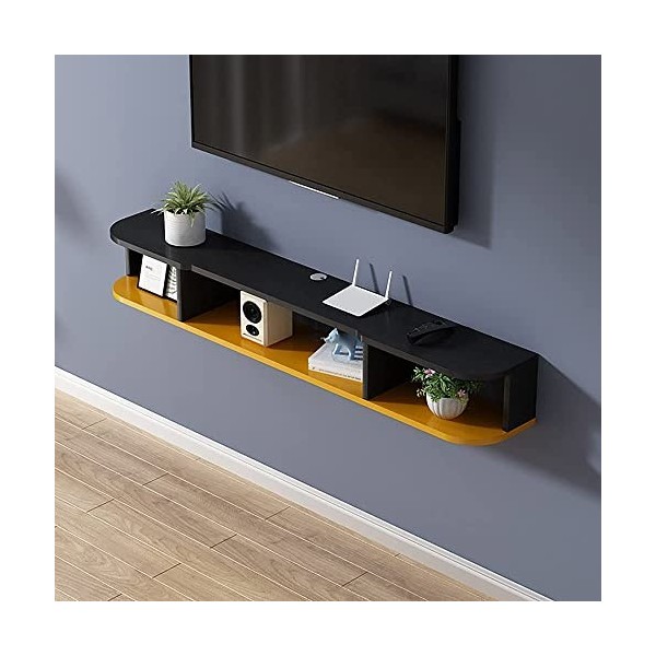 Meuble TV Fixation Murale, Console Média Murale avec 3 Rangements Ouverts, Unité De Divertissement Flottante pour Salon Chamb