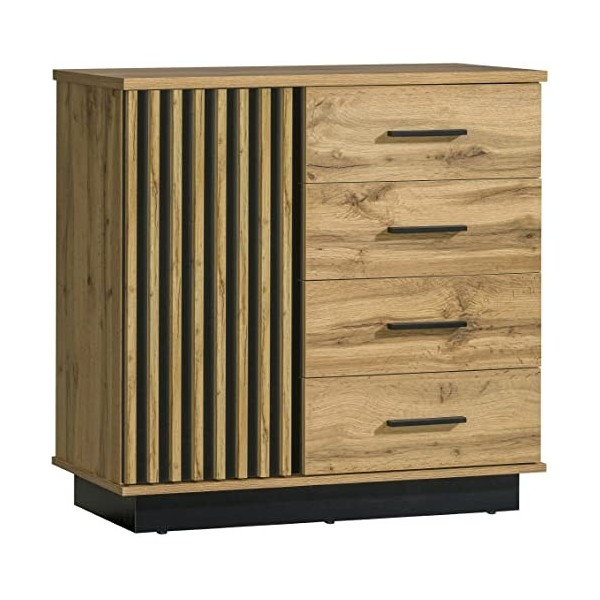 MINIO go for it - MeubleTV Lamia 7, 155x42-50,6x40 cm, Meuble TV en Panneau Stratifié de 16 mm Dépaisseur, Lattes Modernes, 