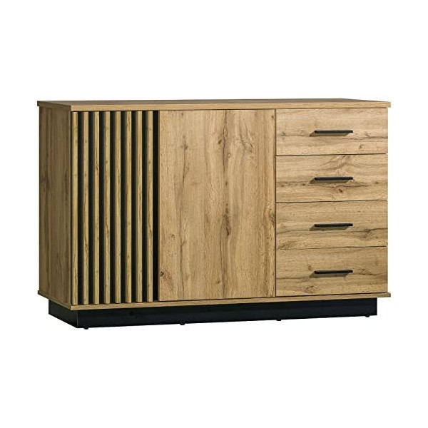 MINIO go for it - MeubleTV Lamia 7, 155x42-50,6x40 cm, Meuble TV en Panneau Stratifié de 16 mm Dépaisseur, Lattes Modernes, 