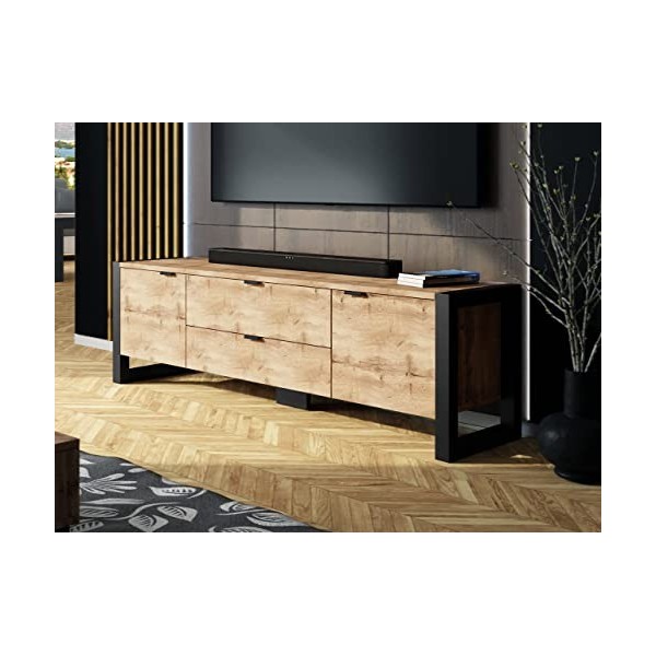 Mirjan24 Berizo 160 Meuble TV bas avec 2 tiroirs et 2 portes, meuble TV, meuble TV, meuble bas, meuble TV chêne Wotan/chêne 