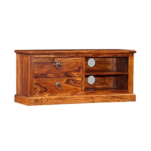 Meuble TV avec 2 tiroirs | Style Vintage | Rangement matériel télé Audio Video Gaming | 90x30x40cm Marron